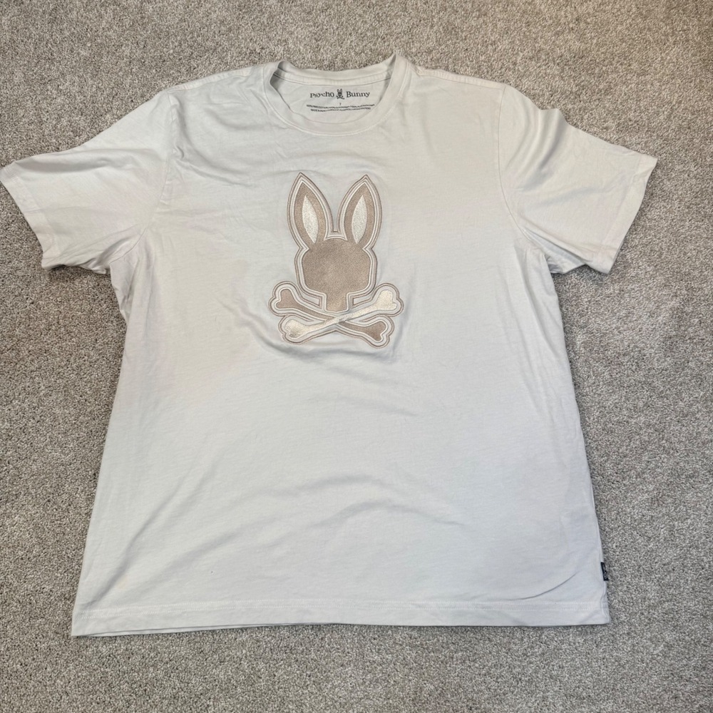 Psycho Bunny Mens Pima Cotton Graphic T-Shirt White Size 7 XL Patch Logo